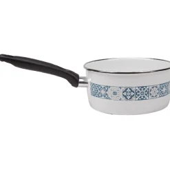 Cuisson<Gifi Casserole anti-adhésive acier émaillé blanc crème et bleu