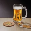 Gifi Coffret bière 3 pièces verre décapsuleur et sous-verre - 2 modèles| Vaisselle Et Accessoires De Table