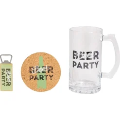 Gifi Coffret bière 3 pièces verre décapsuleur et sous-verre - 2 modèles| Vaisselle Et Accessoires De Table