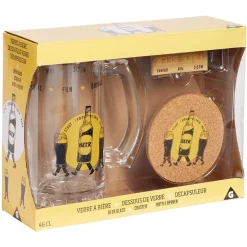Gifi Coffret bière 3 pièces verre décapsuleur et sous-verre - 2 modèles| Vaisselle Et Accessoires De Table