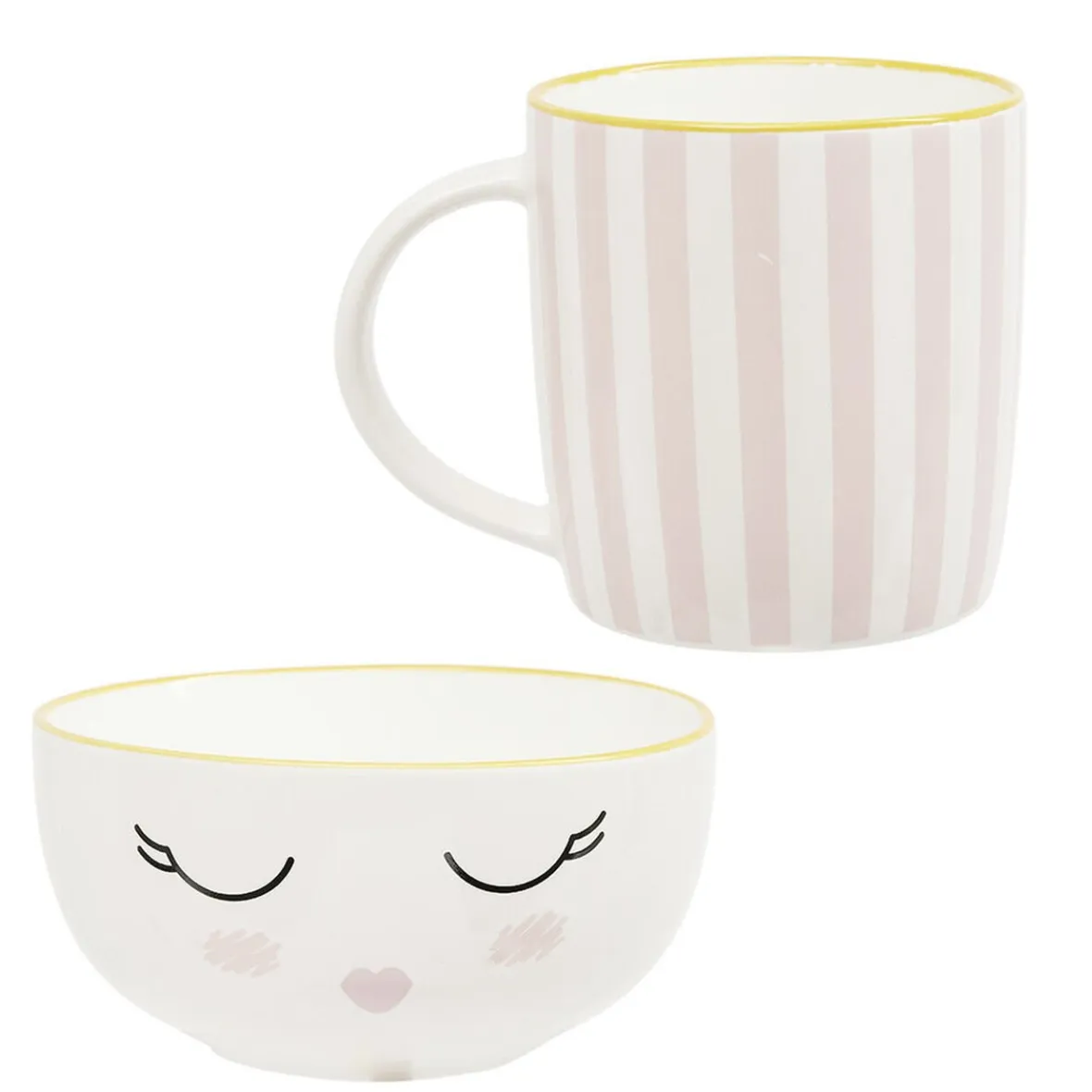 Gifi Coffret bol et mug en porcelaine sleepy rose| Vaisselle Et Accessoires De Table