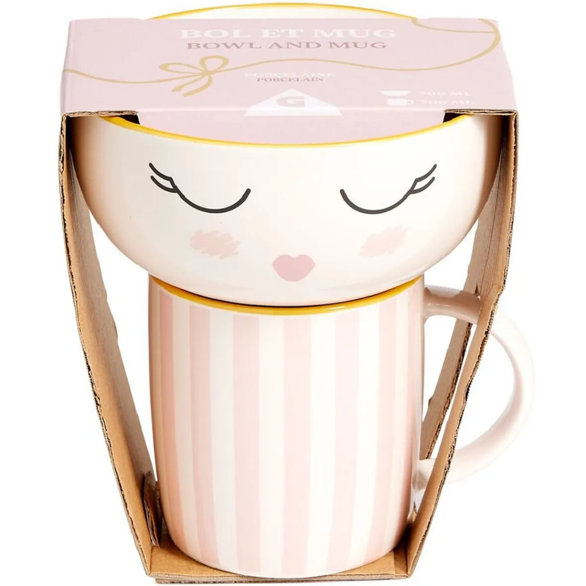 Gifi Coffret bol et mug en porcelaine sleepy rose| Vaisselle Et Accessoires De Table