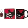 Gifi Coffret cadeau Batman Comics mug sous-verre porte-clé rouge noir 3pcs| Vaisselle Et Accessoires De Table