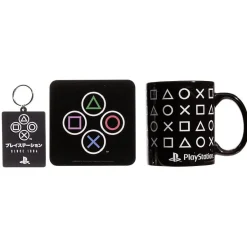 Gifi Coffret cadeau Playstation mug sous-verre porte-clé noir et blanc 3pcs| Vaisselle Et Accessoires De Table
