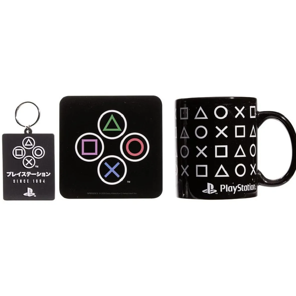 Gifi Coffret cadeau Playstation mug sous-verre porte-clé noir et blanc 3pcs| Vaisselle Et Accessoires De Table