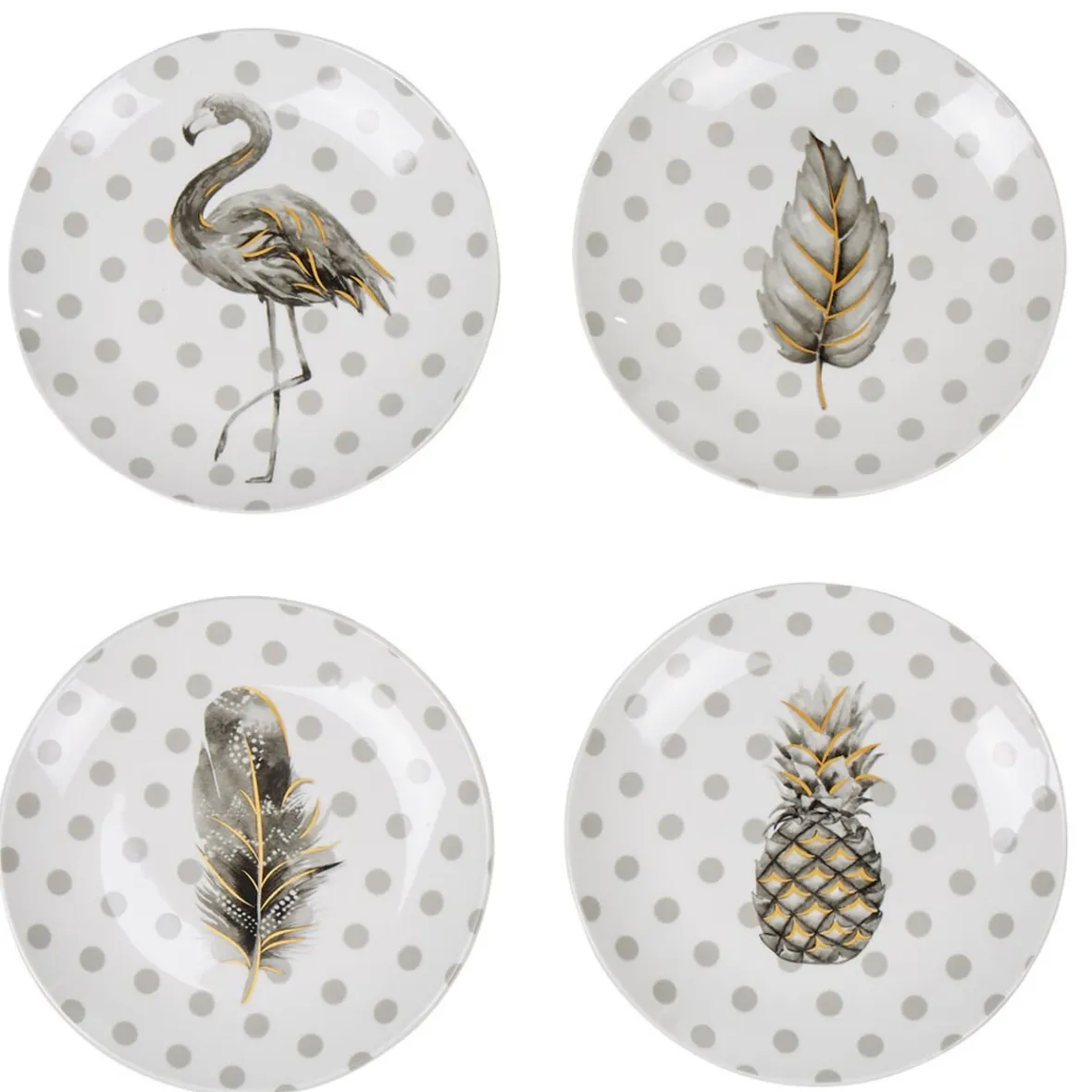 Gifi Coffret de 4 assiettes à dessert à pois et motifs| Vaisselle Et Accessoires De Table