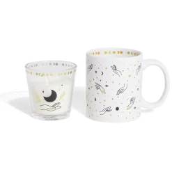 Gifi Coffret mug 33cl et bougie motif main blanc et noir| Vaisselle Et Accessoires De Table