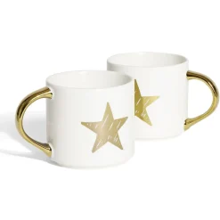 Gifi Coffret mug duo empilable étoile céramique blanc et doré 30cl| Vaisselle Et Accessoires De Table