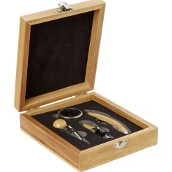 Gifi Coffret sommelier accessoires pour le vin en bambou 4 pièces| Vaisselle Et Accessoires De Table