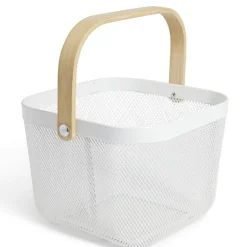 Rangement De Cuisine<Gifi Corbeille à fruit métal mesh blanc et anse bambou