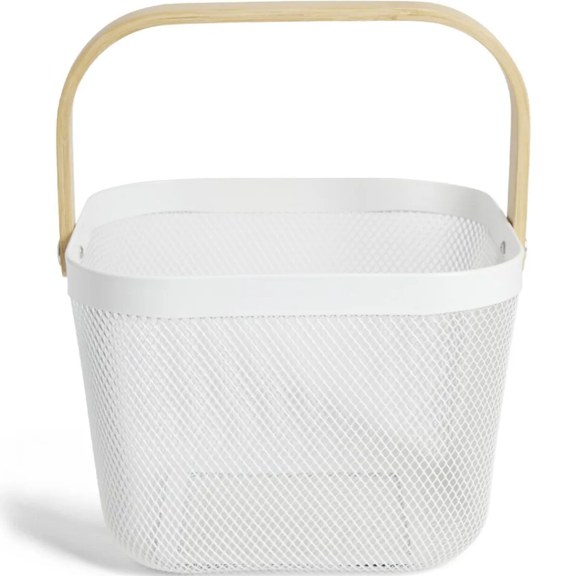Rangement De Cuisine<Gifi Corbeille à fruit métal mesh blanc et anse bambou