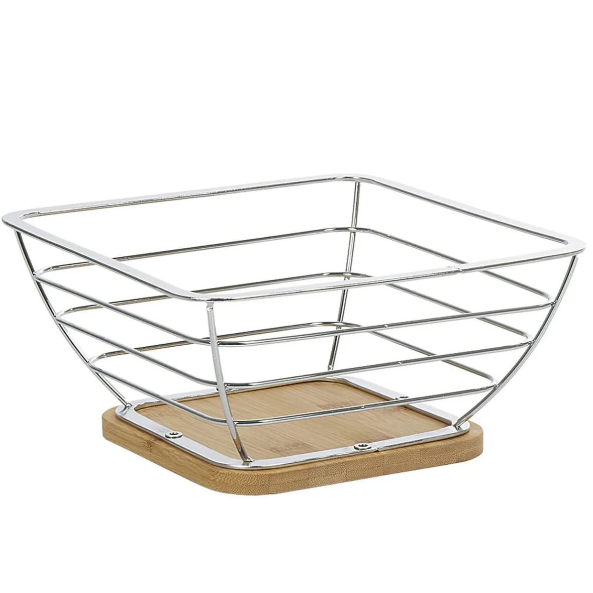Rangement De Cuisine<Gifi Corbeille à fruits métal filaire socle bambou gris naturel