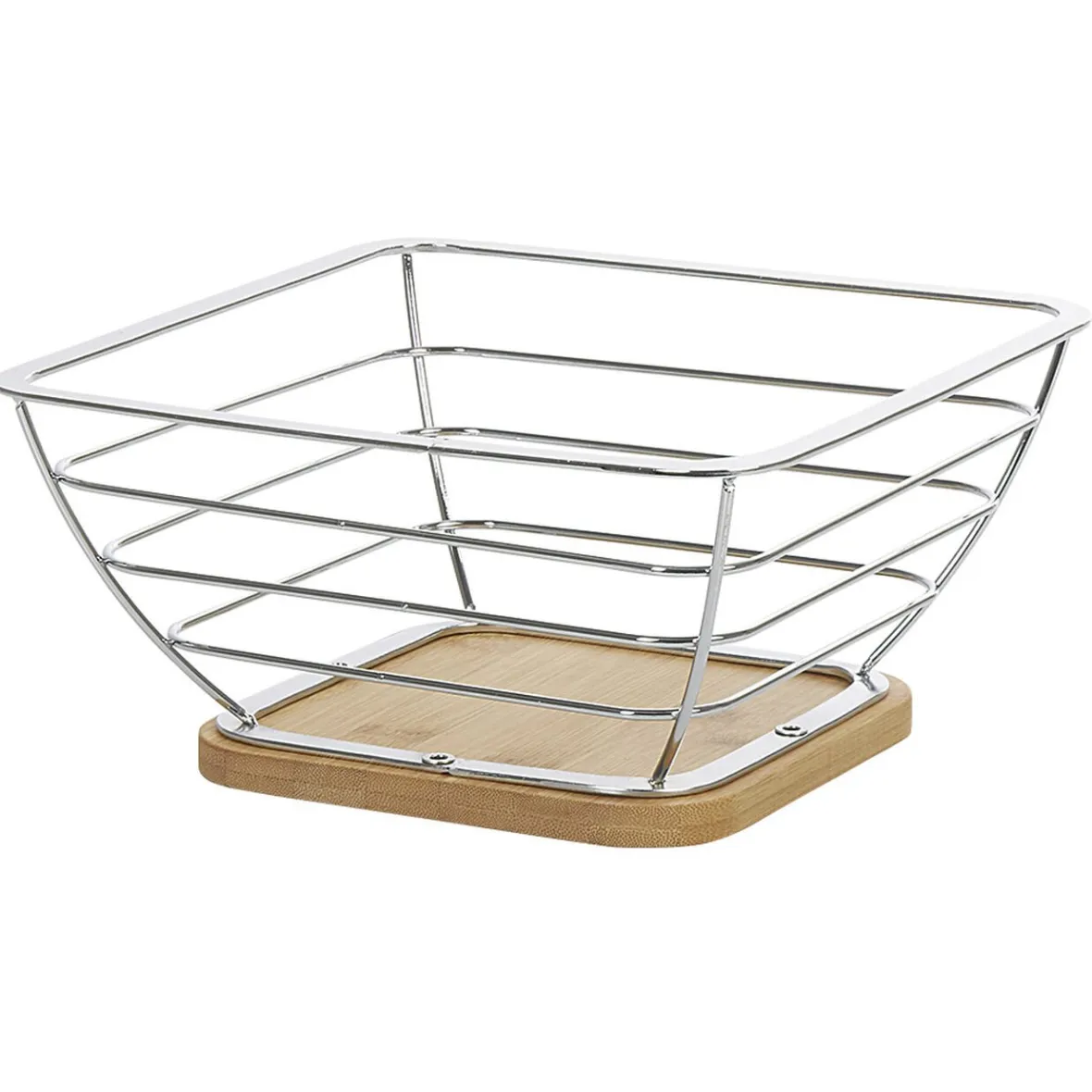 Rangement De Cuisine<Gifi Corbeille à fruits métal filaire socle bambou gris naturel