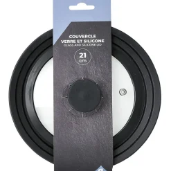 Cuisson<Gifi Couvercle en verre avec contour silicone noir Ø 21 cm