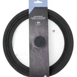 Cuisson<Gifi Couvercle en verre avec contour silicone noir Ø 30 cm