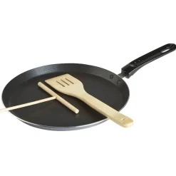 Cuisson<Gifi Crêpière grise et noire avec ustensiles