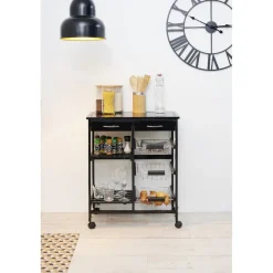 Rangement De Cuisine<Gifi Desserte bistrot sur roulettes étagère panier tiroir bois métal noir