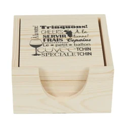 Gifi Dessous de verre bois x8 avec boîte de rangement| Vaisselle Et Accessoires De Table
