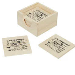Gifi Dessous de verre bois x8 avec boîte de rangement| Vaisselle Et Accessoires De Table