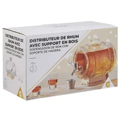 Gifi Distributeur de rhum avec socle en bois 1,5 L| Vaisselle Et Accessoires De Table