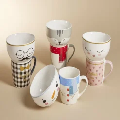 Gifi Ensemble mug 355ml avec bol 520ml porcelaine motif bonhomme de neige| Vaisselle Et Accessoires De Table