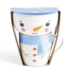 Gifi Ensemble mug 355ml avec bol 520ml porcelaine motif bonhomme de neige| Vaisselle Et Accessoires De Table
