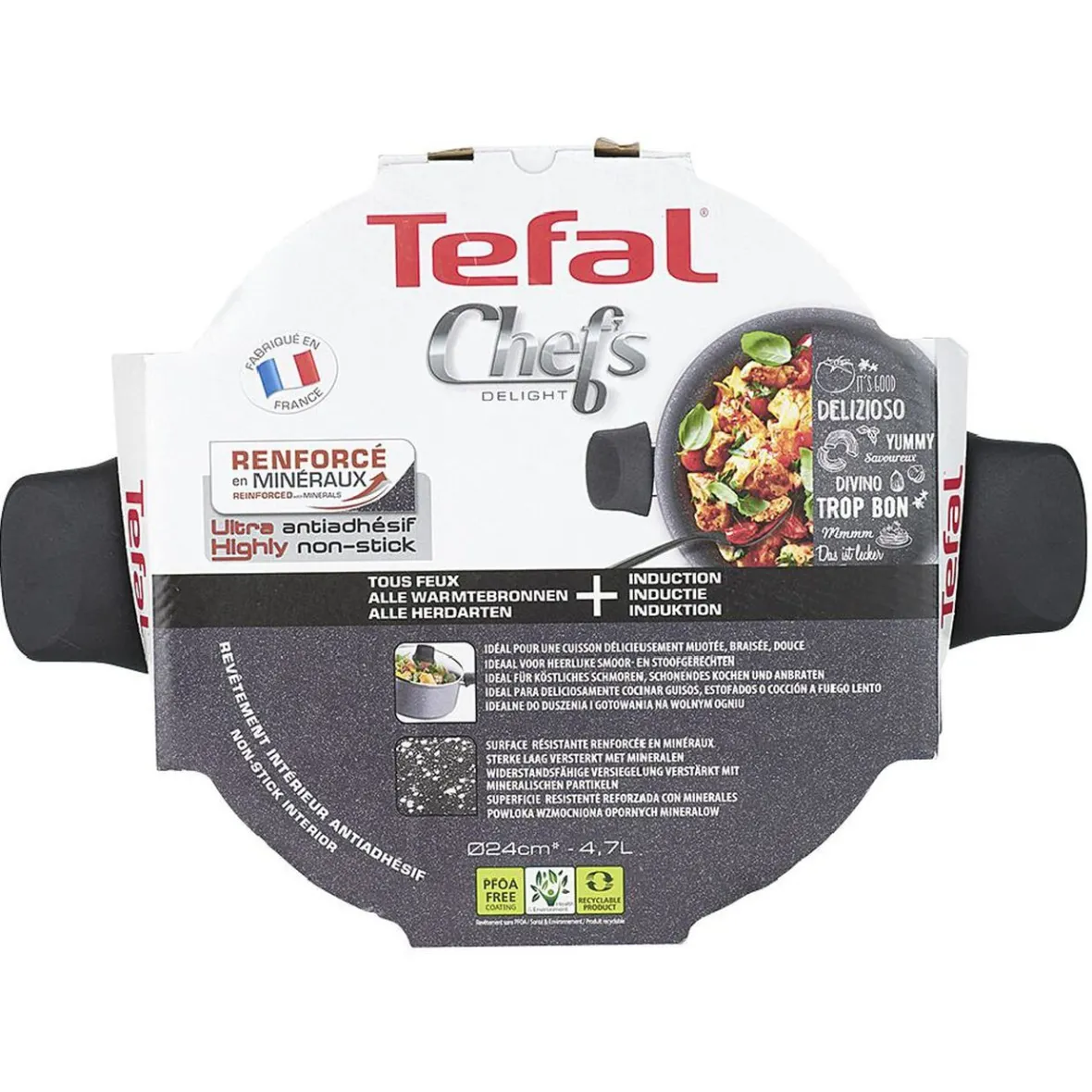Cuisson<Gifi Faitout Tefal aluminium effet pierre avec couvercle verre Ø 24 cm