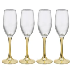 Gifi Flûte en verre transparent pied doré x4| Vaisselle Et Accessoires De Table