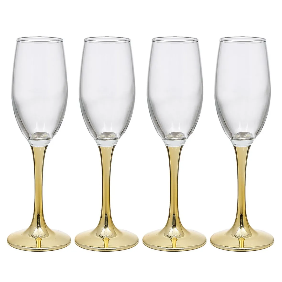 Gifi Flûte en verre transparent pied doré x4| Vaisselle Et Accessoires De Table