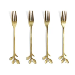 Vaisselle Et Accessoires De Table<Gifi Fourchette à dessert x4 design feuille inox doré L15cm