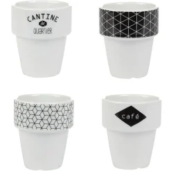 Gifi Gobelet en porcelaine design blanc noir 11 cl x4| Vaisselle Et Accessoires De Table