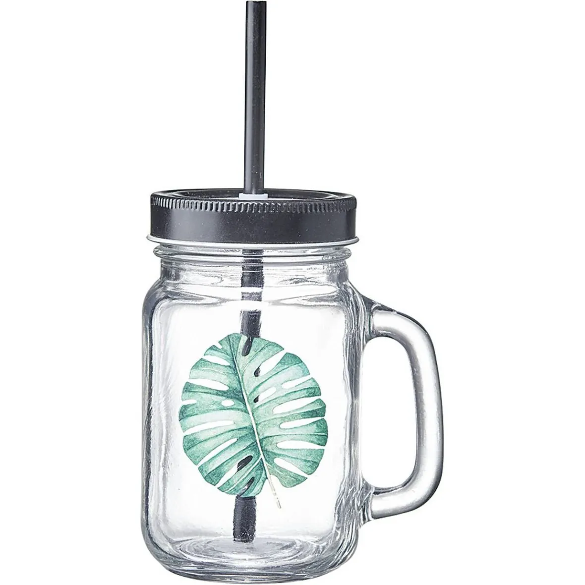 Gifi Gobelet en verre avec couvercle et paille assortie 400 ml| Vaisselle Et Accessoires De Table