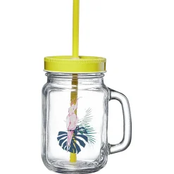 Gifi Gobelet en verre avec couvercle et paille assortie 400 ml| Vaisselle Et Accessoires De Table