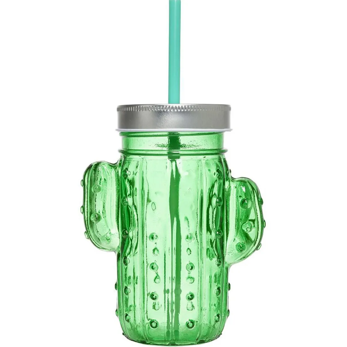 Gifi Gobelet en verre avec paille forme cactus ou fraise Ø10xH12,5cm| Vaisselle Et Accessoires De Table