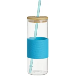 Gifi Gobelet en verre et bambou avec silicone bleu Ø6,5xH18cm| Vaisselle Et Accessoires De Table