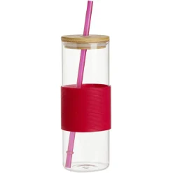 Gifi Gobelet en verre et bambou avec silicone bleu Ø6,5xH18cm| Vaisselle Et Accessoires De Table