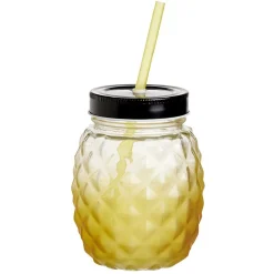 Gifi Gobelet en verre forme ananas avec paille et couvercle Ø9,5xH12,5cm| Vaisselle Et Accessoires De Table