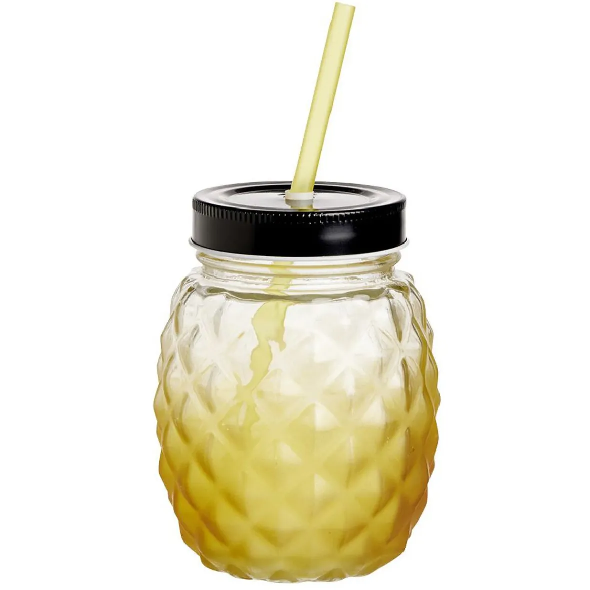 Gifi Gobelet en verre forme ananas avec paille et couvercle Ø9,5xH12,5cm| Vaisselle Et Accessoires De Table