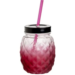 Gifi Gobelet en verre forme ananas avec paille et couvercle Ø9,5xH12,5cm| Vaisselle Et Accessoires De Table