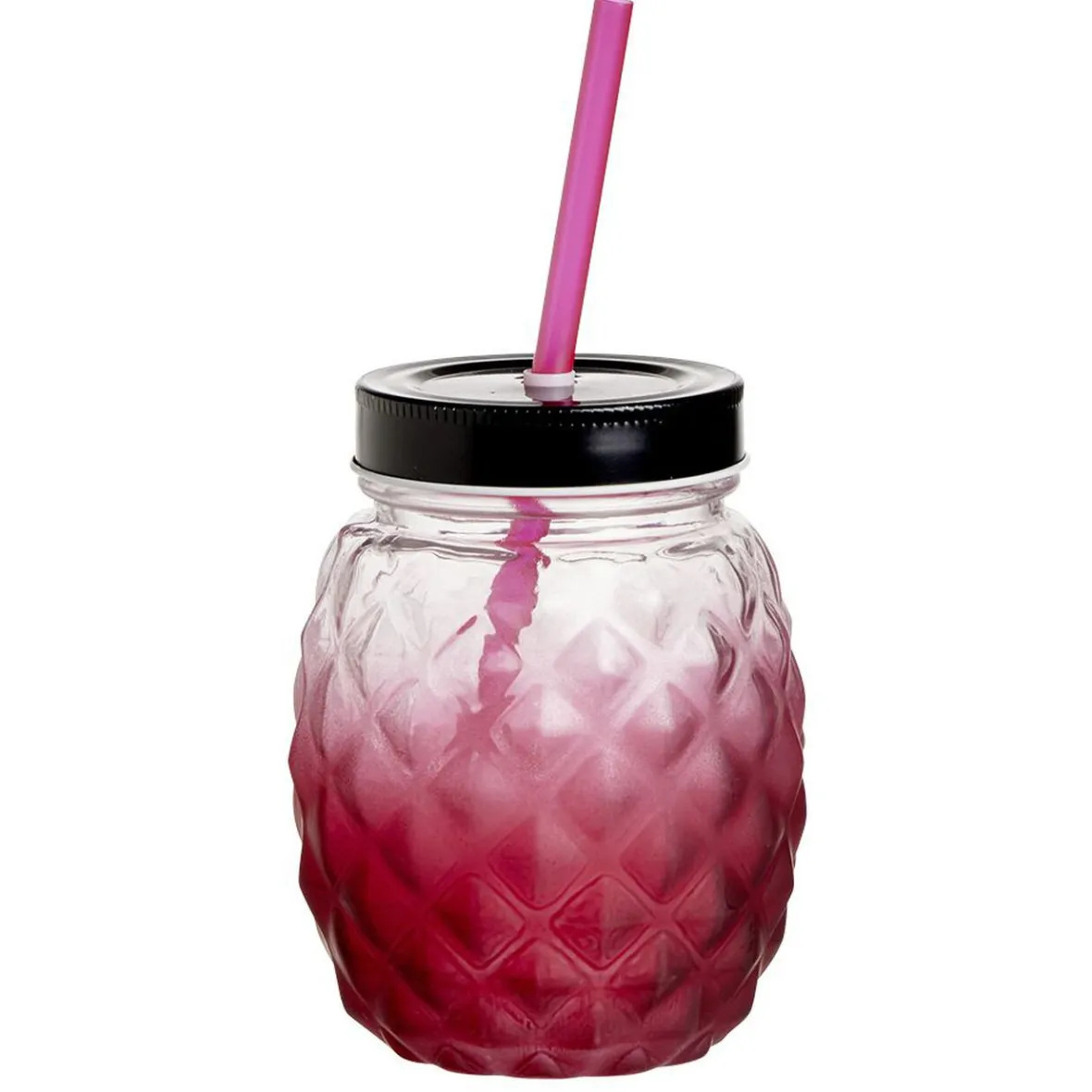 Gifi Gobelet en verre forme ananas avec paille et couvercle Ø9,5xH12,5cm| Vaisselle Et Accessoires De Table