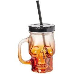 Gifi Gobelet en verre forme tête de mort avec paille et couvercle| Vaisselle Et Accessoires De Table