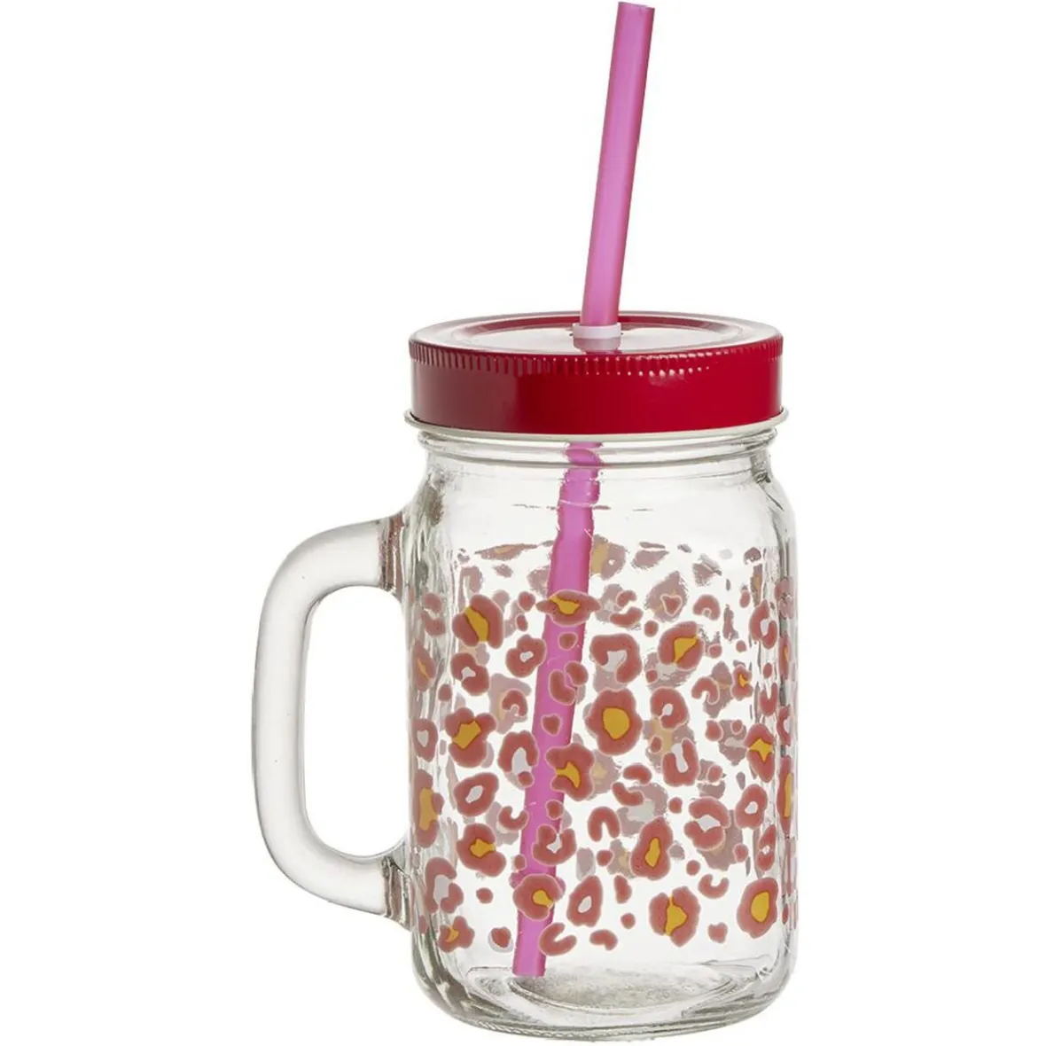 Vaisselle Et Accessoires De Table<Gifi Gobelet en verre imprimé avec poignée paille et couvercle 480ml