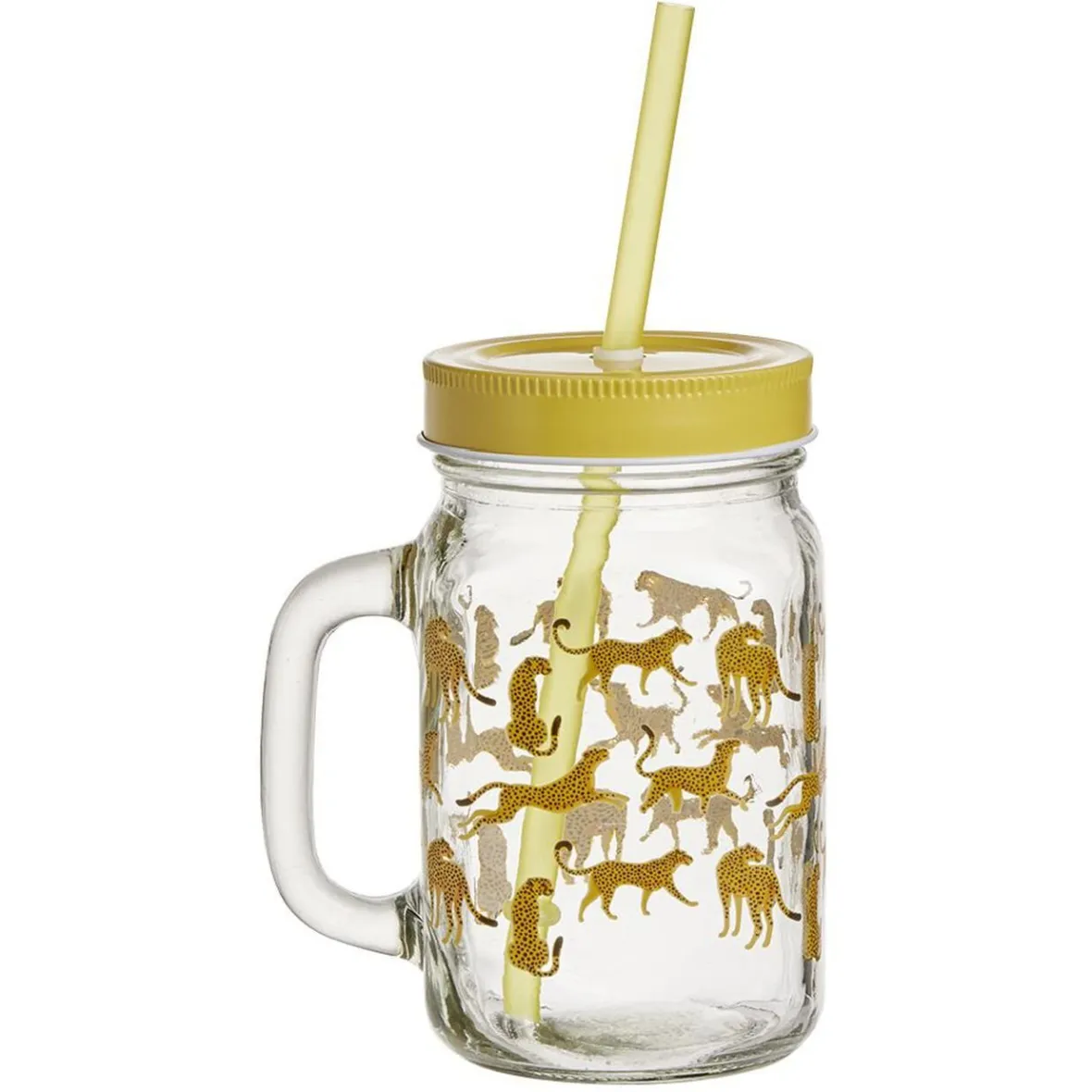 Vaisselle Et Accessoires De Table<Gifi Gobelet en verre imprimé avec poignée paille et couvercle 480ml