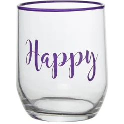 Gifi Gobelet en verre inscription Happy bord coloré 31,5 cl| Vaisselle Et Accessoires De Table