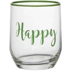 Gifi Gobelet en verre inscription Happy bord coloré 31,5 cl| Vaisselle Et Accessoires De Table