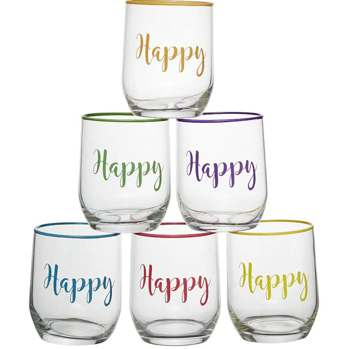 Gifi Gobelet en verre inscription Happy bord coloré 31,5 cl| Vaisselle Et Accessoires De Table