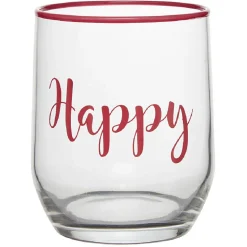 Gifi Gobelet en verre inscription Happy bord coloré 31,5 cl| Vaisselle Et Accessoires De Table