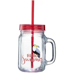 Gifi Gobelet en verre motif exotique avec paille 480 ml| Vaisselle Et Accessoires De Table