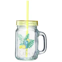 Gifi Gobelet en verre motif exotique avec paille 480 ml| Vaisselle Et Accessoires De Table