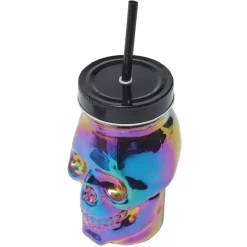 Gifi Gobelet verre forme tête de mort couvercle et paille 500 ml| Vaisselle Et Accessoires De Table